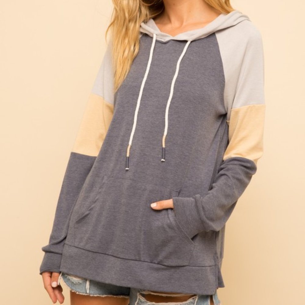 Color Block Hoodie - Navy/Yellow